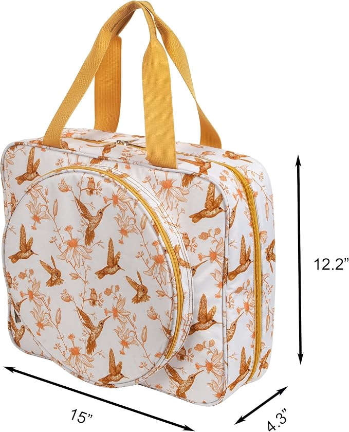 Portable Square Cross Stitch Starter Kits Bag Embroidery Project Bag Embroidery Tool Storage Tote Bag with Multifunctional Pockets, Bag Only (Bird Pattern)