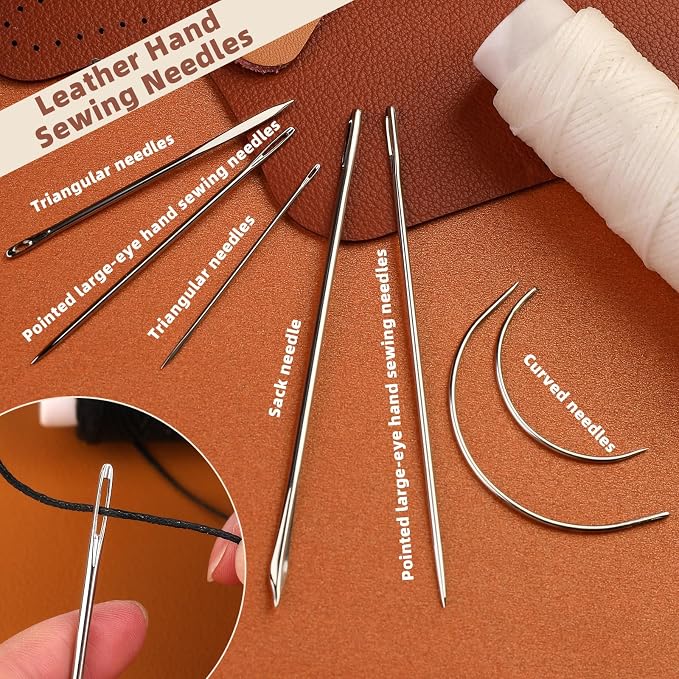 Ftyiwu Waxed Thread 32 Yards Upholstery Needle and Thread for Leather