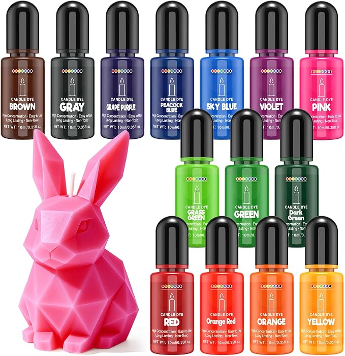 Candle Dye - 14 Colors Liquid Candle Wax Dye for DIY Candle Making, Highly Concentrated, Non-Toxic, Oil-Based Candle Color Dye for Soy Wax, Beeswax, Gel Wax, Paraffin Wax - 10ml/Bottles
