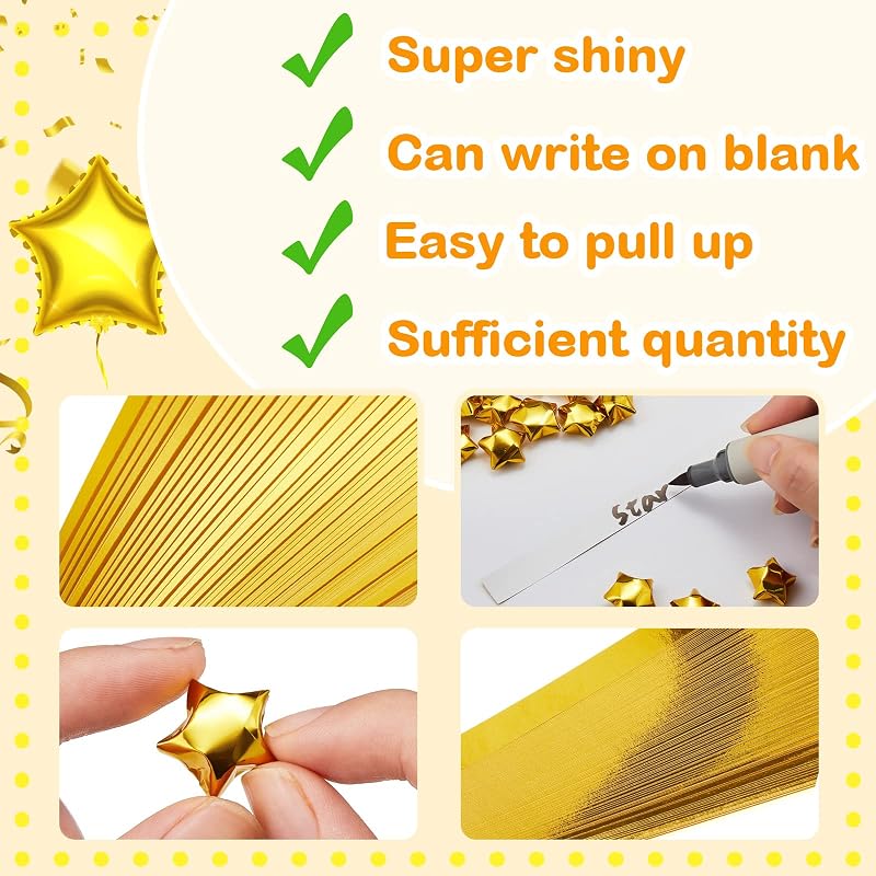 Kigeli 1000 Sheets Origami Star Paper Strips,Gold,Solid Style