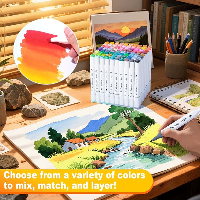 Reaeon Alcohol Art Markers, 80 Colors Fine & Chisel Dual Tip Marker Set, Permanent Art Markers for Adults Sketching Painting Drawing and Coloring(White Barrel)