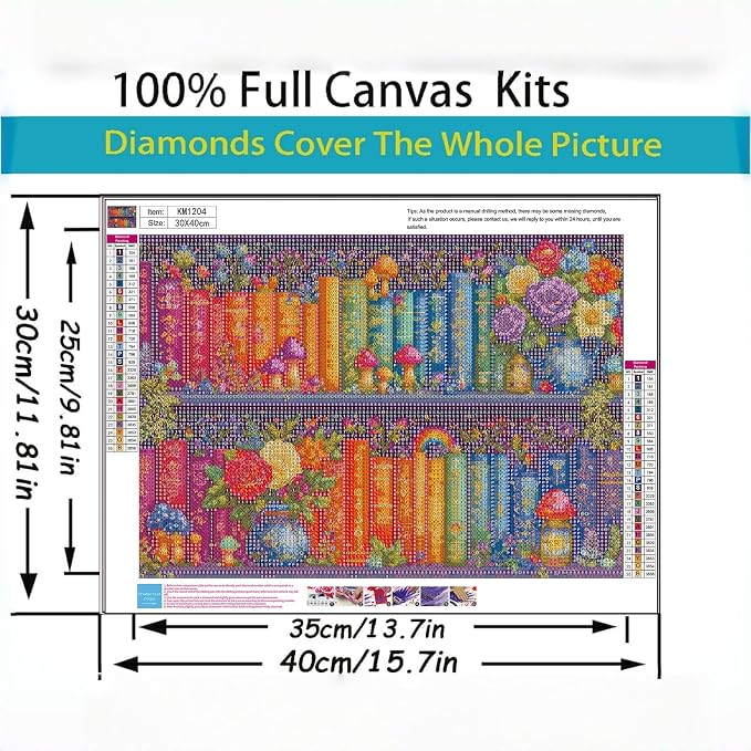 5D Diamond Painting Kit for Adults, Book FlowerDiamond Art Kits 12x16In | Full Round Drill Bookshelf Gem Painting Paint by Diamonds Relaxing DIY Craft for Home Wall Decor