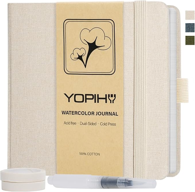 Yopih Artists Premium Linen Watercolor Sketchbook 5.5 x 5.5 in Beige