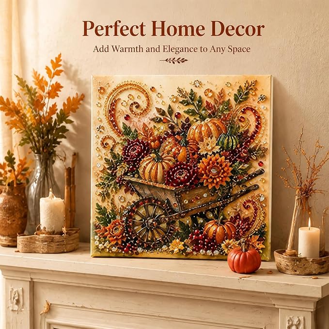 Autumn Pearl Painting Kit, 3D Pearl Diamond Painting Kit, DIY Pearl Art Craft for Adults, Thanksgiving Harvest Home Wall Decor, Handmade Seasonal Gift，Fall Floral Watering Can 1