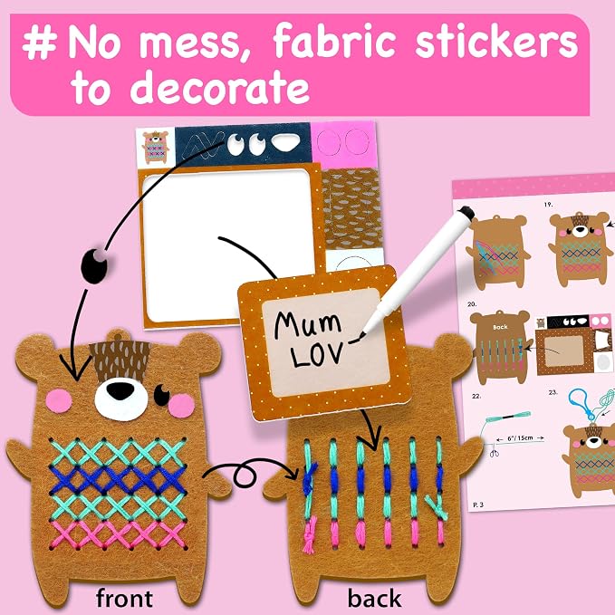 EZCRA My First Cross Stitch Kit for Kids Ages 4-8, 8 No Mess Felt Animals