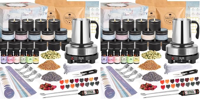 SAEUYVB Candle Making Kit with Wax Melter, Candle Making Kit for Adults - DIY Starter Soy Candle Making Kit/Supplies-Perfect as Home Decoration (Pack of 2)