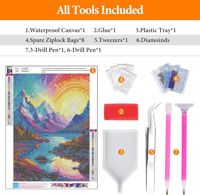 Diamond Art Kits for Adults, Rainbow DIY 5D Diamond Painting for Beginners | 12x16 Inch, Full Drill Round Dots, Mountains Lake Gem Art Craft Kits, Home Wall Decor, Stress Relief Relaxing Hobby Gift