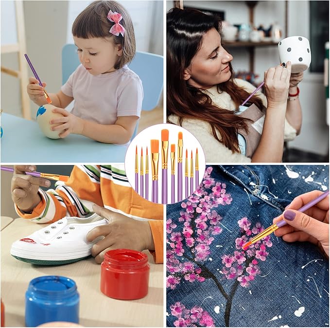 ESRICH 160PCS Paint Brushes, Paint Brush for Acrylic Painting | Artist Paintbrushes for Oil Watercolor, Body Face Rock Canvas, Small Paint Brushes for Kids, Purple