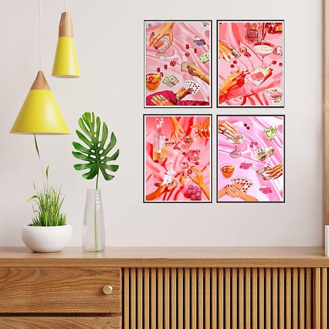 4 Pack Pink Diamond Art Kits for Adults Diamond Painting Kit for Beginner | Vintage 5D DIY Diamond Dots Full Drill Crafts for Gem Art Dot Art for Adults Home Wall Decor for Teens Boys Girls 12x16 inch