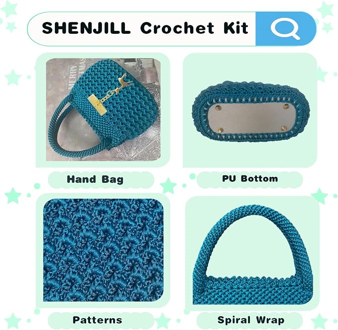 SHENJILL Phoenix Tail Bag Crochet Kit for Beginners Hand Bag Crochet Kit with Step-by-Step Videos and Written Instruction Crocheting Kits for Adults Easy Starter Yarn for Crocheting (Peacock Green)
