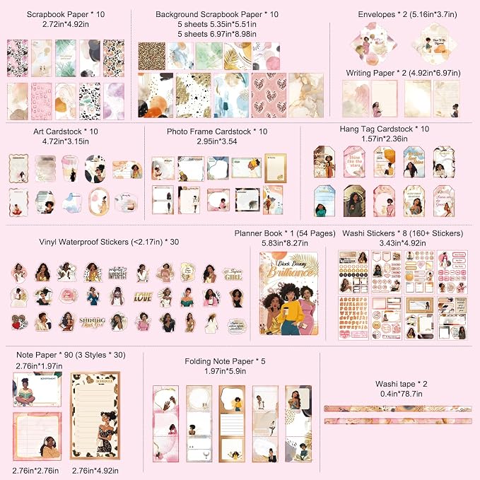 Black Girl Weekly Planner Gift Set - 52 Weeks Undated Planner with 190+ Stickers, Washi Tape, Journal Supplies & Accessories for Teen Girls - Inspirational Productivity Organization Kit, Present Box