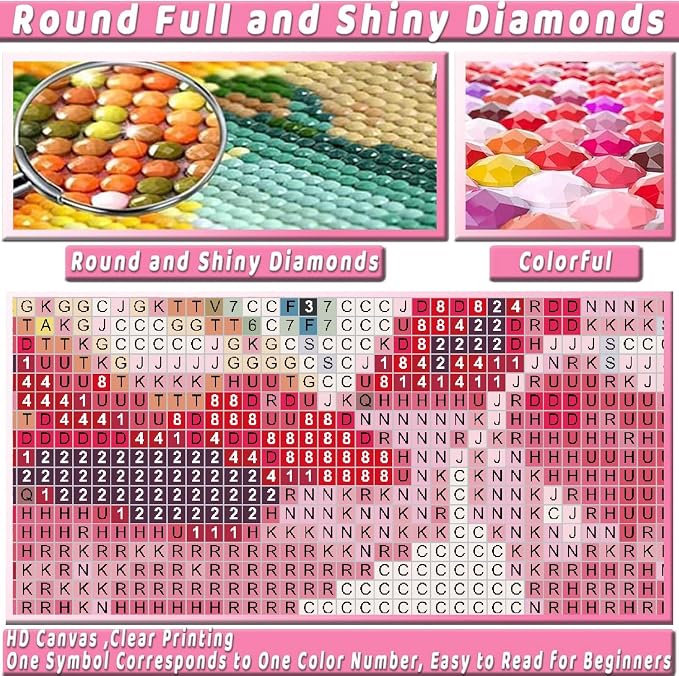 Square Diamond Art Kits for Adults Cute Diamond Painting Kit for Beginner | Vintage Pink 5D DIY Square Diamond Dots Full Drill Crafts for Gem Art Dot Art for Adults Home Wall Decor for Teens 12x16 in