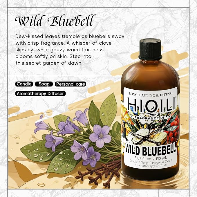HIQILI Wild Bluebell Fragrance Oil for Candles, Soaps Making, Inspired by J-M.Lone Wild-Blubell, and More DIY Projects, Diffuser, Green Scents for Closets, Drawers - 5.07 Fl Oz (Pack of 1)
