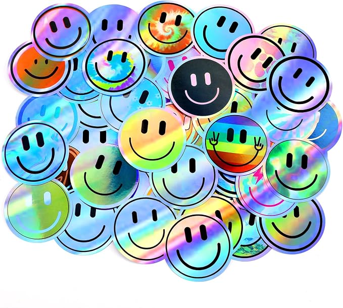 50PCS Smile Holographic Stickers