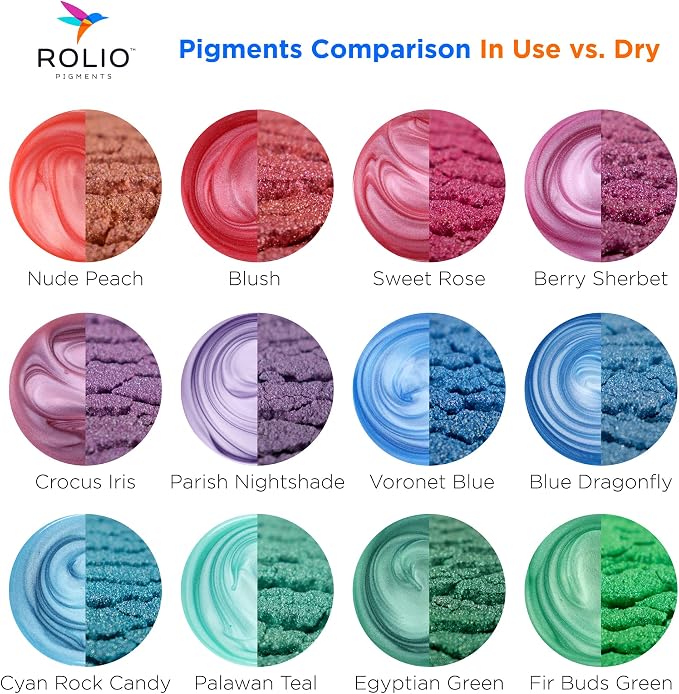 Rolio - Mica Powder Color Pigment Set - Pastel Set, 10g, 24 Jars | Pearlescent Color Pigments, Resealable Jars for Epoxy Resin, Soap Making, Candles, Slime, Nail Art, and DIY Crafts