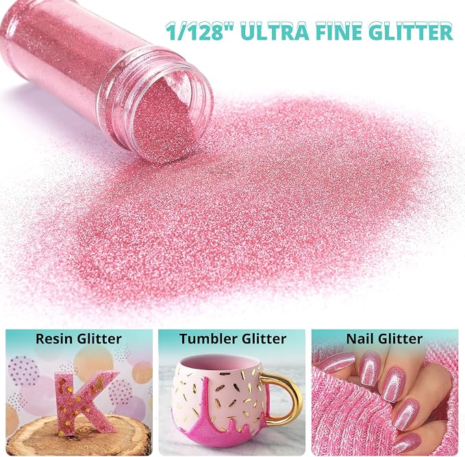 HTVRONT Pink Glitter for Crafts and Arts- 1.7oz/50g Fine Glitter Powder | Craft Glitter for Resin, Jewelry, Keychains, Candle Making, Paint, Slime Add Ins, Cosmetic Glitter for Nail Face