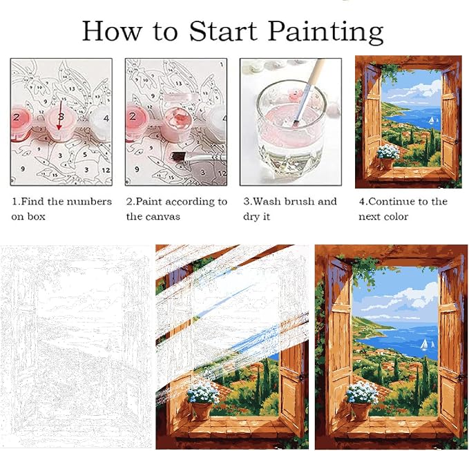ZRIZQ Paint by Numbers Kit for Adults Beginner,Landscape Scenery,16x20 | Full set with wooden brushes,rolled canvas,rich paints.Calming activity.Beginner friendly.Just open and paint.