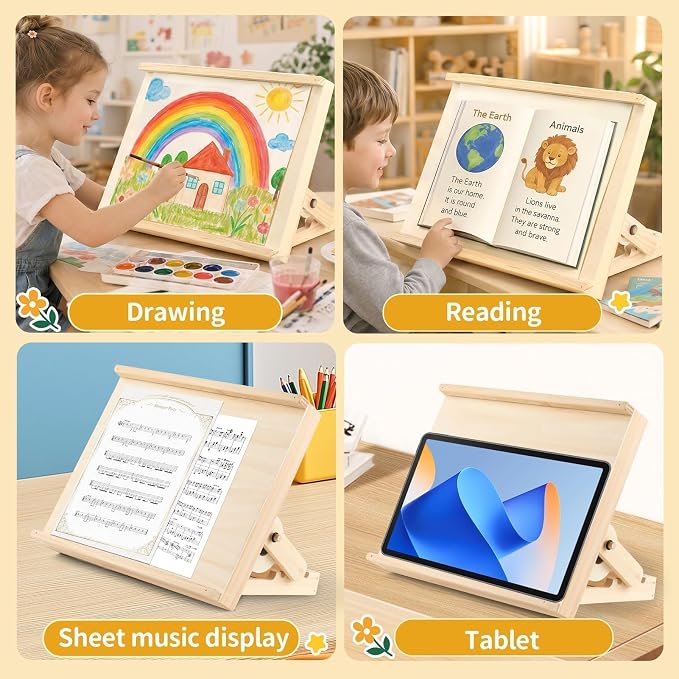 Tabletop Easels for Kids Painting with Paper Roll Dispenser | (Paper Roll Not Included), 3 Angles Adjustable Art Drawing Board, Wood 13.8" x 11.4" Portable Fodable Easel with Gift Box