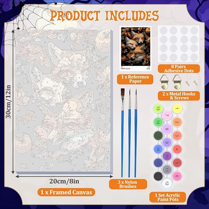 DOMROM Fox Paint by Numbers Kit for Adults, Fox DIY Acrylic Oil Painting on Canvas, Fall Paint by Number Kit, Home Decor Craft Gift 8x12 Inch