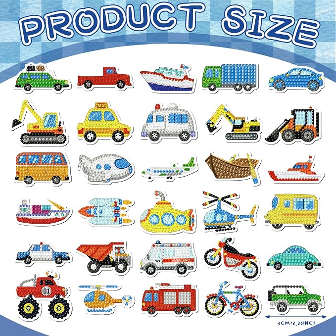 Remuuly 30 Pcs Transportation Diamond Painting Magnets Diamond Art Magnets | Diamond Art Kits for Adults, Car Airplane Refrigerator Magnet, 5D Rhinestone Fridge Magnetic Sticker, DIY Diamond Club Gift