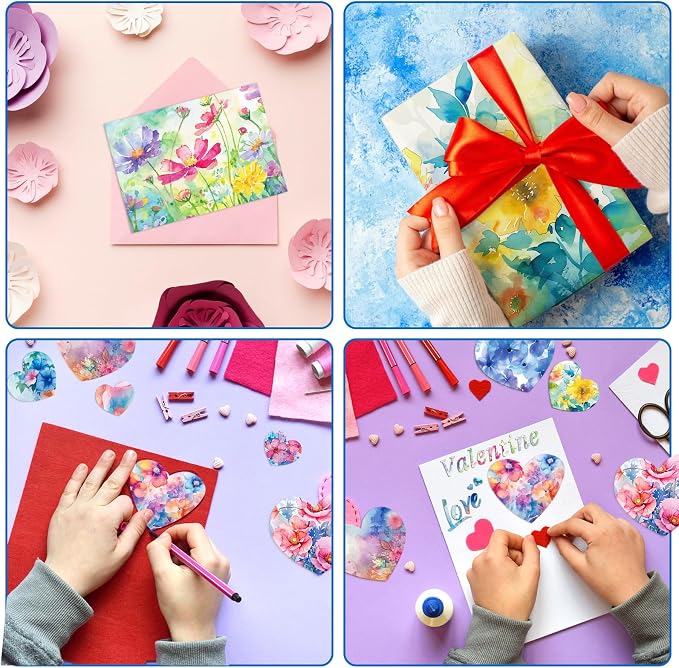 Konsait 24 Sheets Flower Scrapbook Paper 12x12 Watercolor Pattern Paper Double Sided Floral Cardstock Craft Papers for Card Making Kit Origami Papers Romantic Scrapbook Supplies