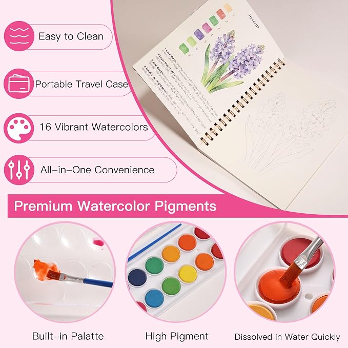 PAPPAGLLO Watercolor Workbook Floral Watercolor Book Paint Set for Beginner