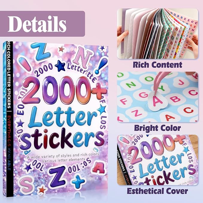 Tmtains 2000+ Pcs Letter Stickers for Scrapbooking 20 Sheets Letter Sticker Book Colorful Mixed-Size Scrapbook Stickers Cute Alphabet Sticker for Junk Journal Supplies DIY Crafts Learning Album Decor