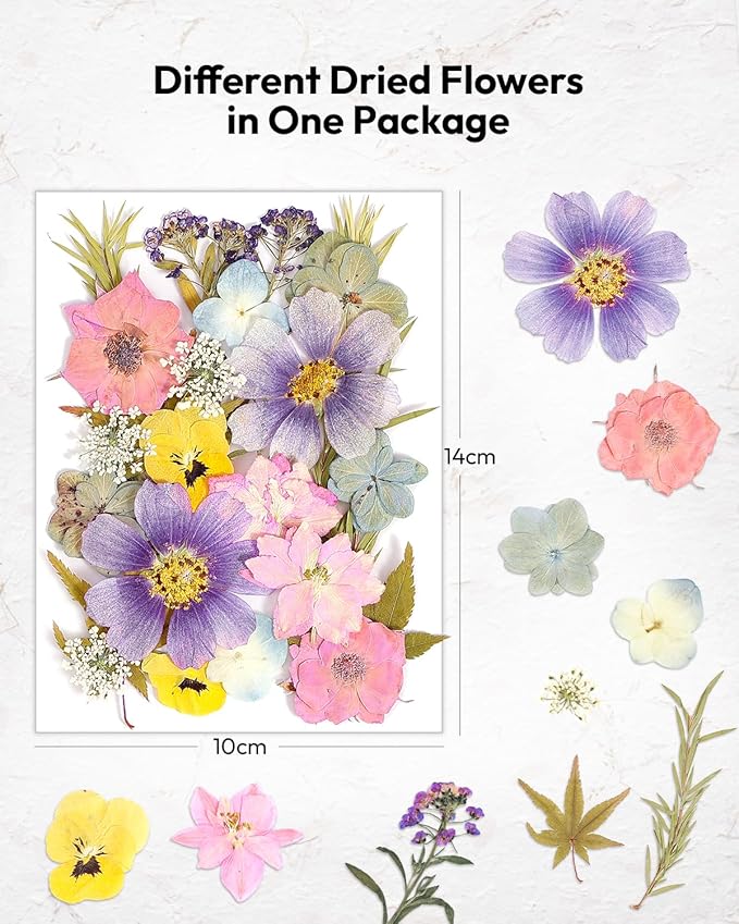 Resiners 100Pcs Dried Flowers, Pressed Flowers for Craft(Retro Style) | Real Natural Dried Flowers Dry Leaves Kit for DIY Making Crafts Resin Soap Candle Scrapbook Supplies Card Making Jewelry