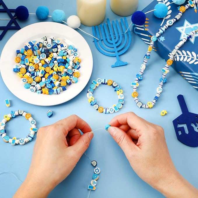 Augshy Hanukkah Beads,300Pcs Chanukah Polymer Clay Beads for Bracelet Making