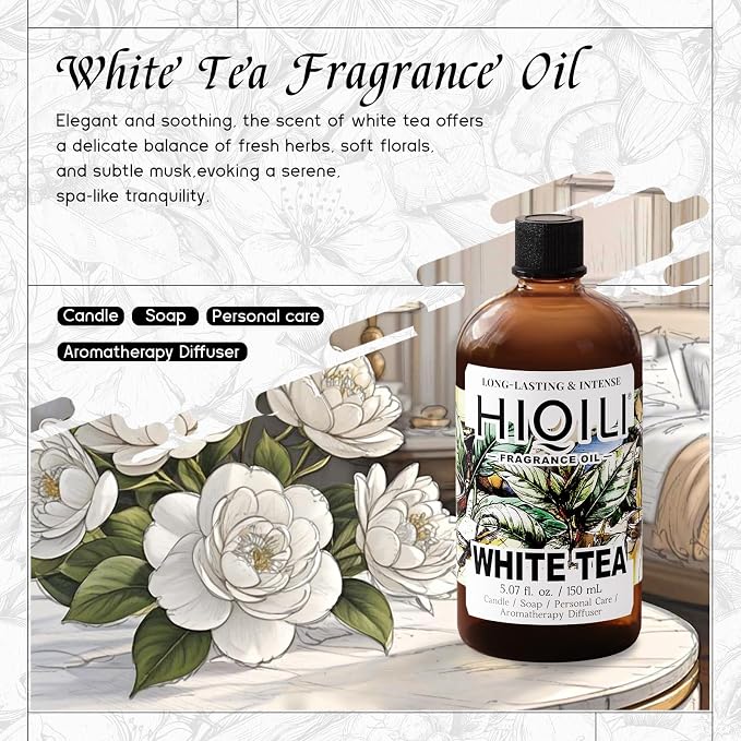 HIQILI White Tea Fragrance Oil for Reed Diffuser for Home - 5.07 Fl Oz