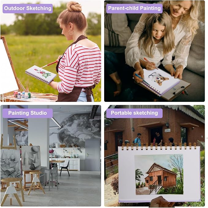 Yoment Small Sketch Book 5.5"x8.5",Mini Sketchbook,Spiral Bound,200 Sheets | Purple,2-Pack,68 lb/100gsm Hardcover Sketch Pad for Kids,Art Sketchbook Drawing Pad Book with Pencil,For Beginners,Artists