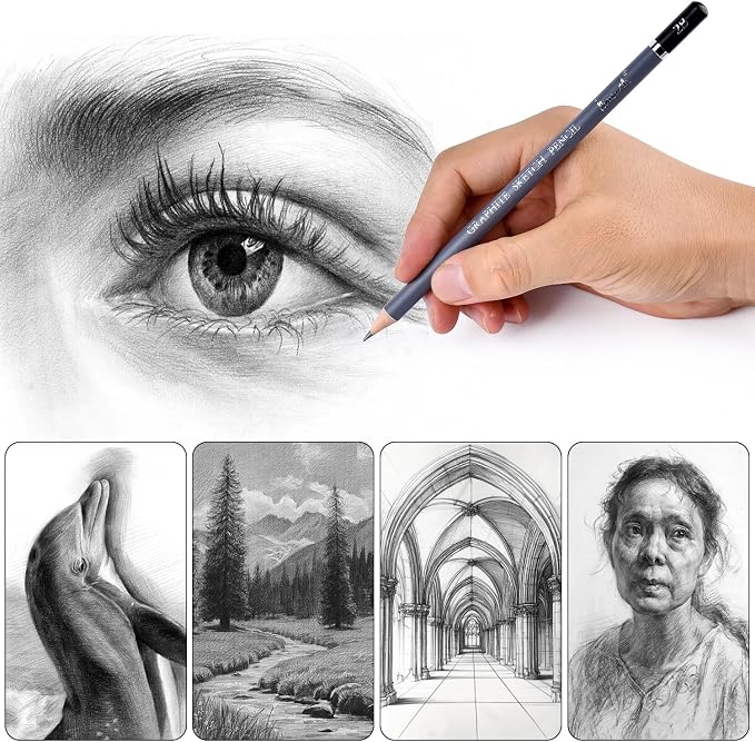 Brusarth Professional Sketch Graphite Pencils for Drawing Set,17 Pcs | Graphite Pencils (4H-10B) for Artists and Beginners, Graphite Sticks,Erasers,Sharpener, Art Pencils for Sketching