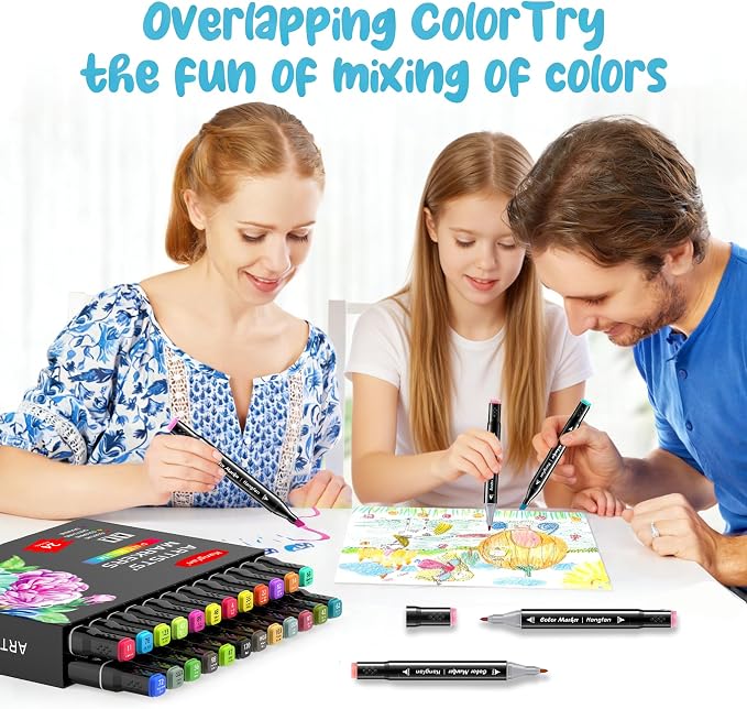 24 Colors Alcohol Markers, Dual Tip Art Markers, Perfect for Beginner, Drawing, Sketching, Illustration