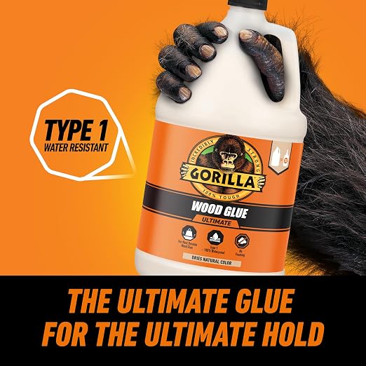 Gorilla Wood Glue Ultimate, Natural Color, 1 Gal Bottle, Waterproof
