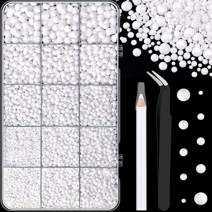 16000Pcs Resin Rhinestones with Tweezers for Crafting, White 2-6mm Mixed Sizes Non Hotfix Flatback Gems, Bedazzling Crystal for DIY Crafts Clothing Tumblers Mugs Shoes Fabric Decor Nail Art