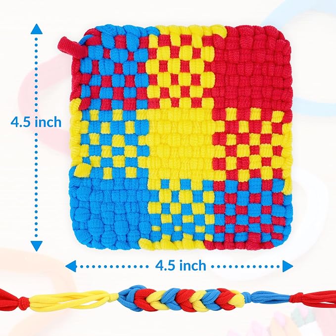 PREBOX Weaving Loom Kit Toys for Kids and Adults, Potholder Loops Crafts for Girls Ages 6 7 8 9 10 11 12, 7" Pot Holder Loom Knitting Kits and Gifts for Kids and Beginners, Make 6 Masterpieces