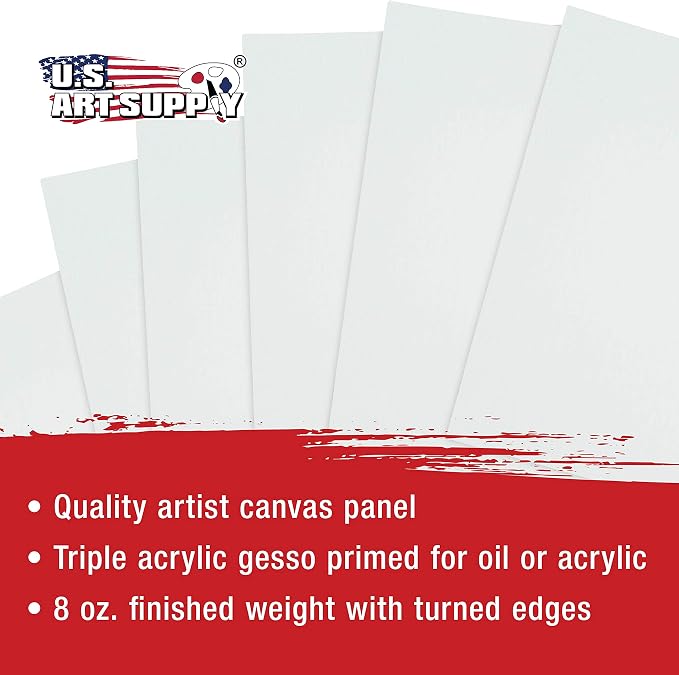U.S. Art Supply 16 X 20 Inch Art Canvas Board Panels 12 Pack - 8 Ounce | Heavyweight Cotton Acid Free Canvases for Painting Acrylics and Watercolor (1 Case of 12 Single Canvas Painting Panels)