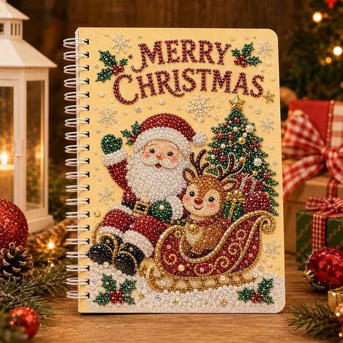 100 Pages DIY Christmas Pearl Diamond Art Painting Notebook，Style J