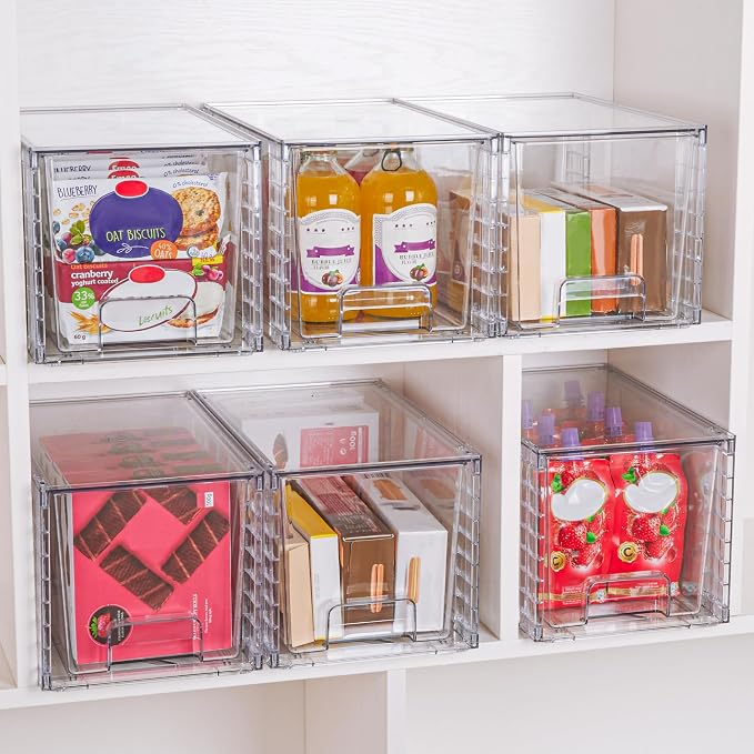 Vtopmart 8 Pack Large Stackable Storage Drawers,Clear Acrylic Drawer Organizers with Handles, Easily Assemble for Fridge, Bathroom,Kitchen Undersink,Cabinet,Pantry Organization and Storage | Acrylic Drawer Organizers, With Handles, Easily Assemble, For...