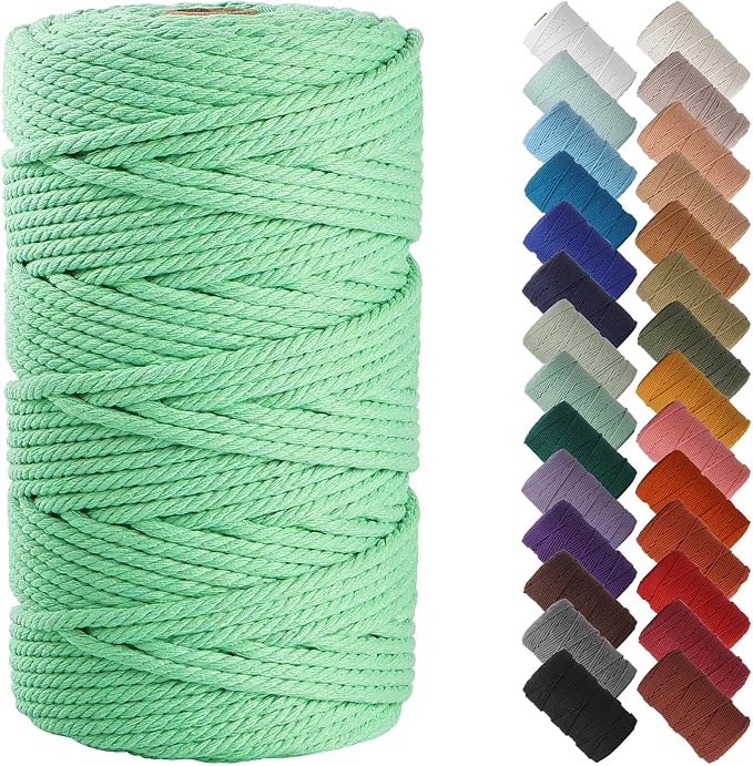 NOANTA Aqua Green Macrame Cord 4mm x 109yards, Cotton Rope Macrame Yarn | Macrame Rope Supplies, 3 Strand Twisted Cotton Yarn String, Cotton Cord for Wall Hanging, Plant Hangers, Crafts, Knitting