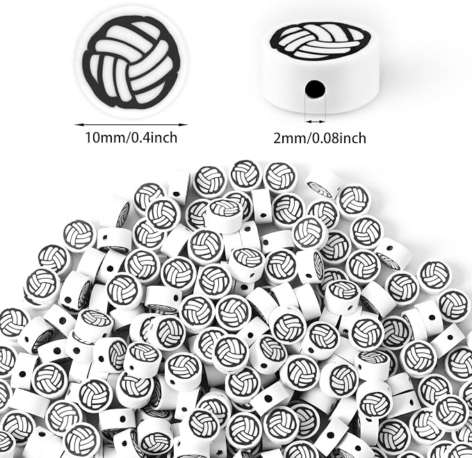 Augshy 300Pcs Volleyball Polymer Clay Beads 10mm Sport Clay Beads Charms for Bracelets Necklaces Earrings and Crafts Supplies