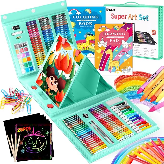 iBayam Art Supplies for Adult, Art Set Case, Trifold Easel, Scratch Paper