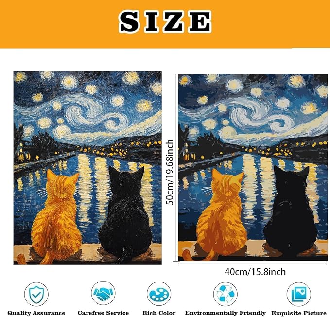 Van Gogh Black Cat Paint by Numbers Kit for Adults Beginner (Without Frame)