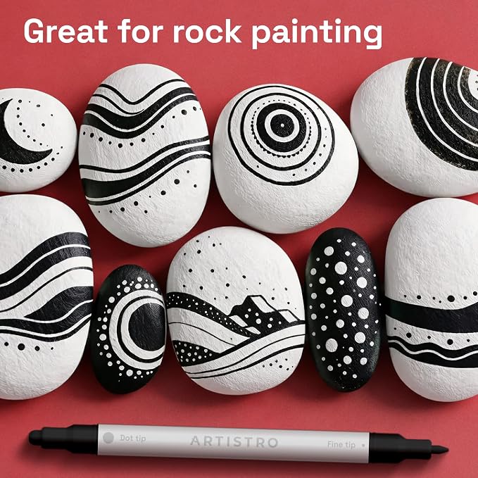 ARTISTRO Black Dual-Tip Acrylic Paint Marker Pens - Set of 5 | For Fabric, Rock, Glass, Wood, & Coloring Books, Arts & Crafts Gift, Classroom Must Haves & School Supplies (Dot & Fine Tips)