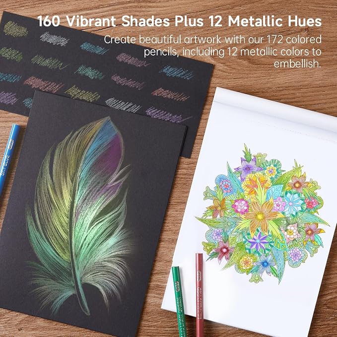Shuttle Art 172 Colored Pencils for Adult Coloring Books, Soft Core Color Pencil Set for Artist Drawing Sketching Crafting