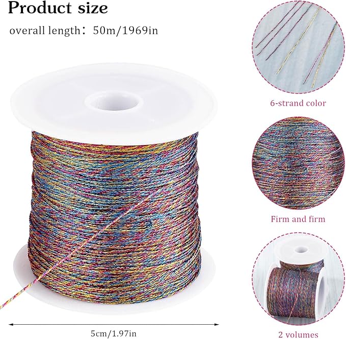 Metallic Craft Cord, 2 Spools, 0.5Mm x 109 Yards, Multicolor