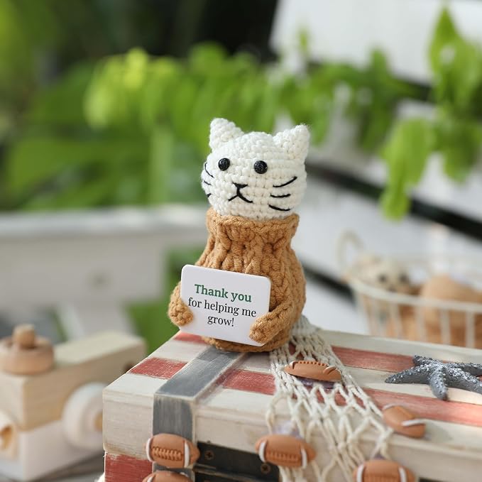 Positive Crochet Animals Cat “Thank You for Helping Me Grow!” Teacher Appreciation Birthday Gifts for Women Daughter Sister Friend Coworkers Mentor/Tutor/Coach Cat Lovers