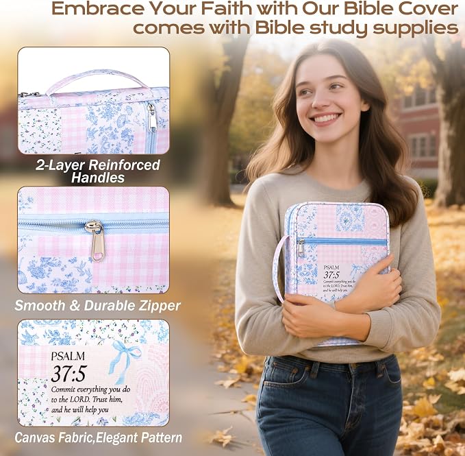 XKDOUS Bible Cover Case for Women Bible Bag Journaling Kit w/Study Supplies