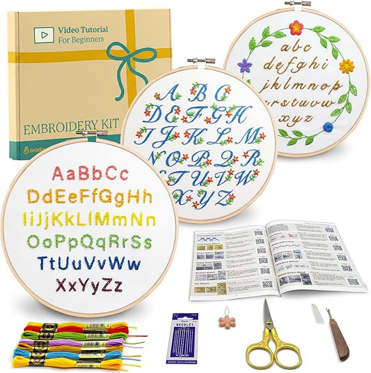 Bradove Alphabet Embroidery Kit for Beginners with Patterns | Letters Practice Beginners Embroidery Kit for Adults and Kids, Hand Embroidery, Learn to Embroider Kit Adult Beginner