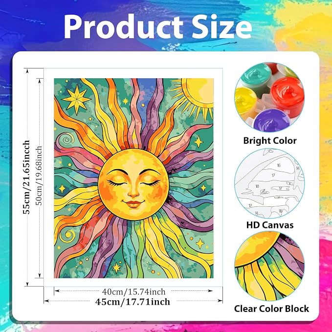 xcemhil Sun Paint by Numbers Kit for Adults Beginner, Summer Paint by Numbers for Adult, Acrylic Paint by Number Kits Suitable for Home Wall Art Decor Gifts 16x20 Inch